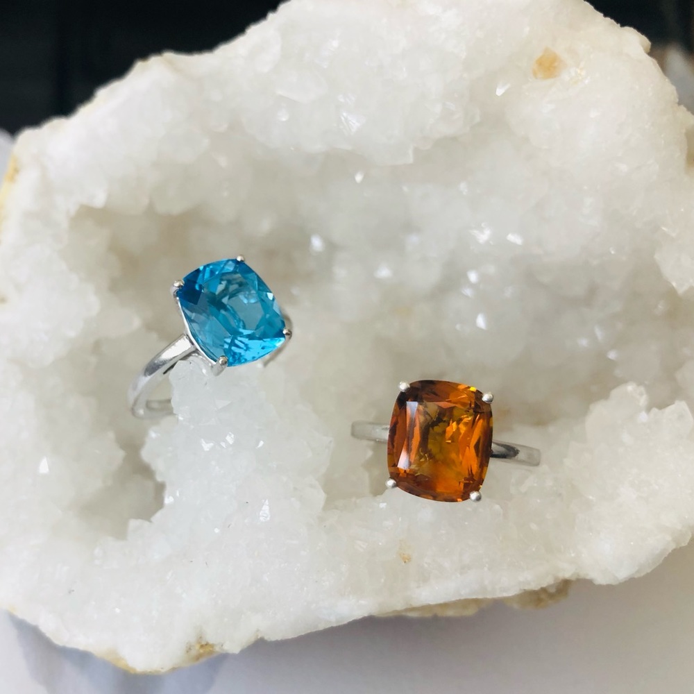 Blue Topaz and Citrine Ring Set